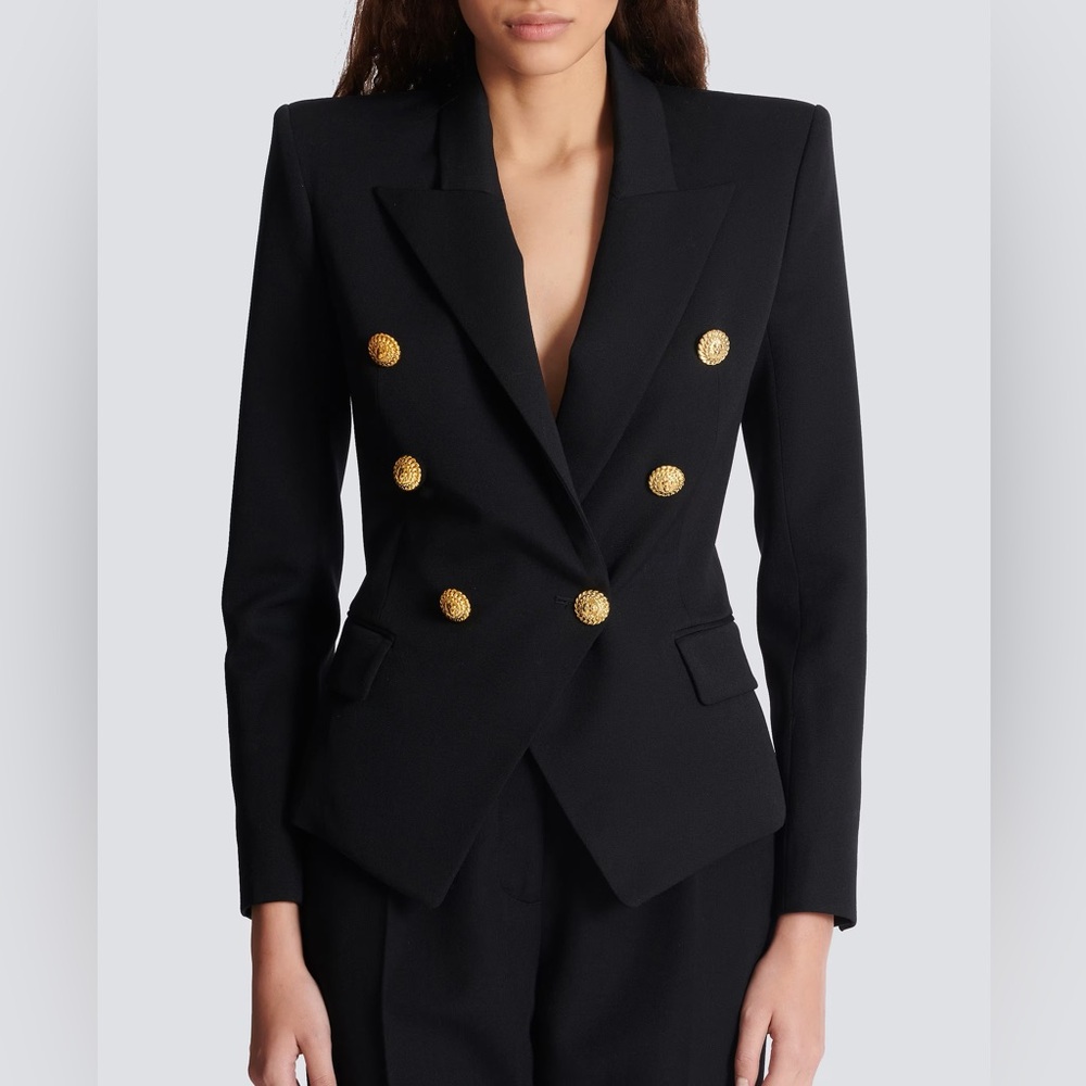 Balmain sz 34 classic wool double breasted Black Blazer with Gold Buttons